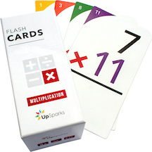 UpSparks card box with four cards fanned out to the right